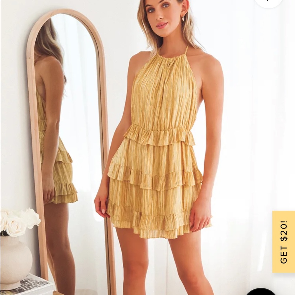 Lulus Downright Darling Mustard Yellow
Ruffled Halter Mini Dress